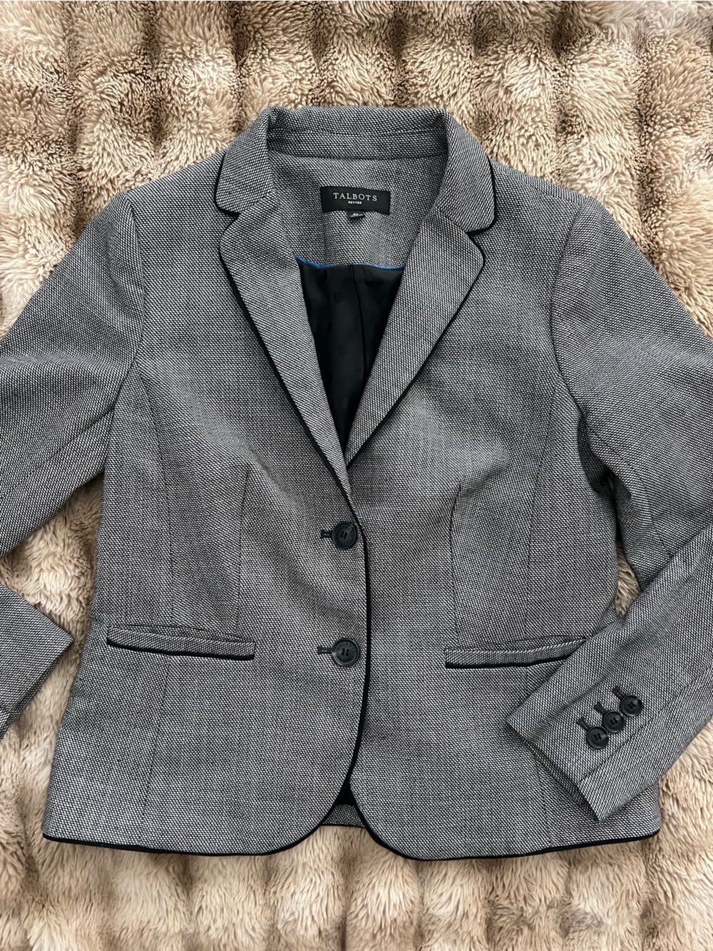 Talbots Gray Blazer with Black Piping Trim - Picture 2 of 7